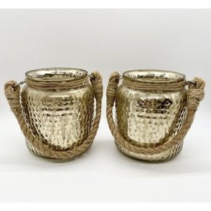 Glass‎ Decorative Rope Handle Jar Tea light Candle Holder Gold in Color Mercury